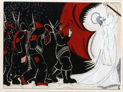 Иллюстрация к поэме А.А. Блока "Двенадцать". Автор: С.И. Юткевич, 1919 год